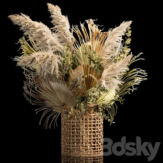 Installation bouquet pampas grass in a wicker basket of twigs. dry leaves. dried flower. 239. 3DSMax File
