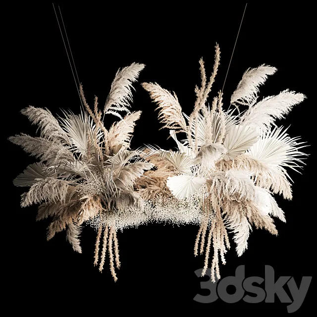 Installation suspension of white dried flowers. branches of pampas grass. dry reeds. wedding decor. 257. 3DSMax File