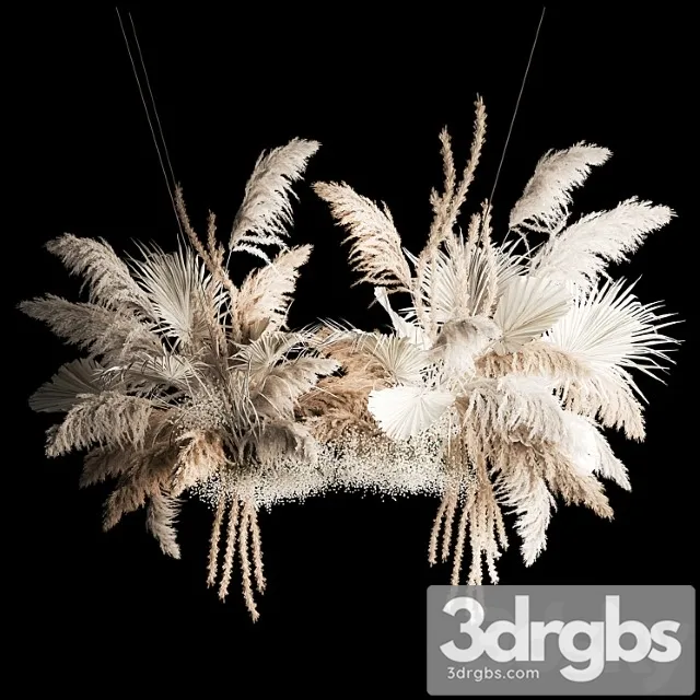 Installation suspension of white dried flowers, branches of pampas grass, dry reeds, wedding decor. 257.