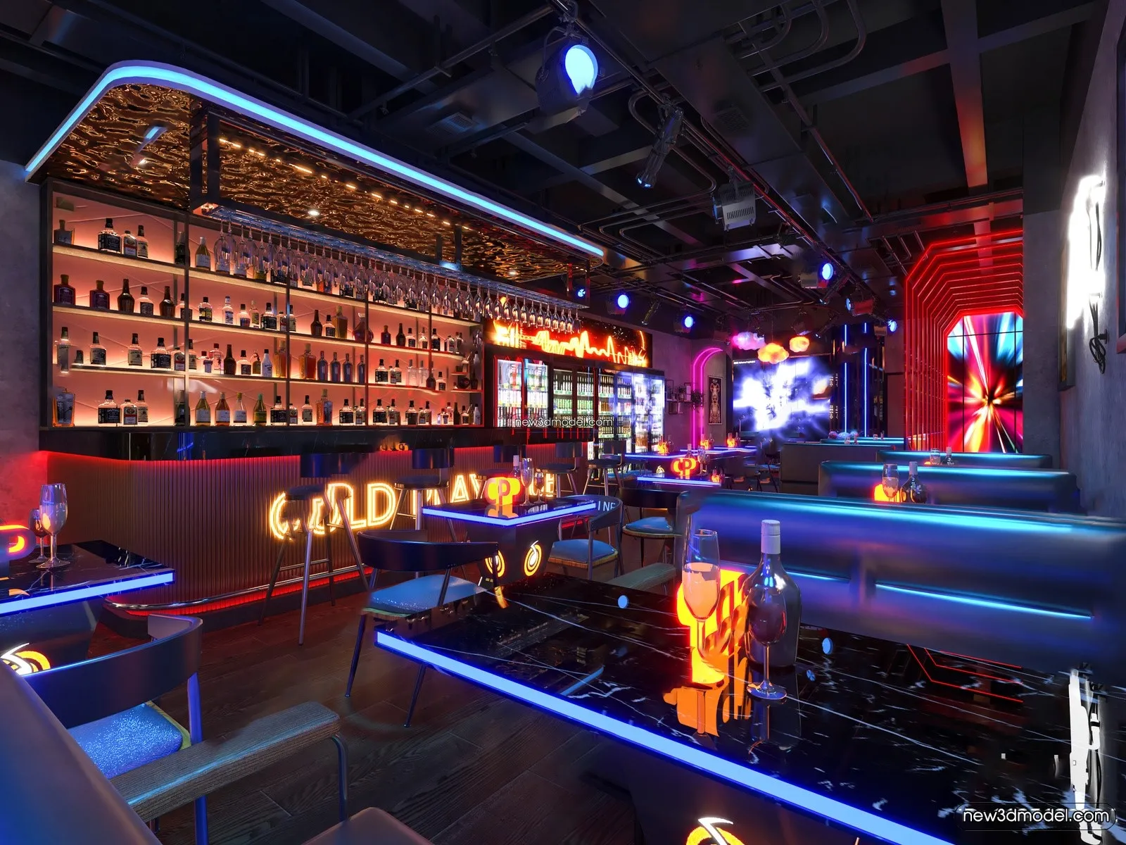 Interior 3D Model of Bar – 3D Blocks – 008 – VRAY