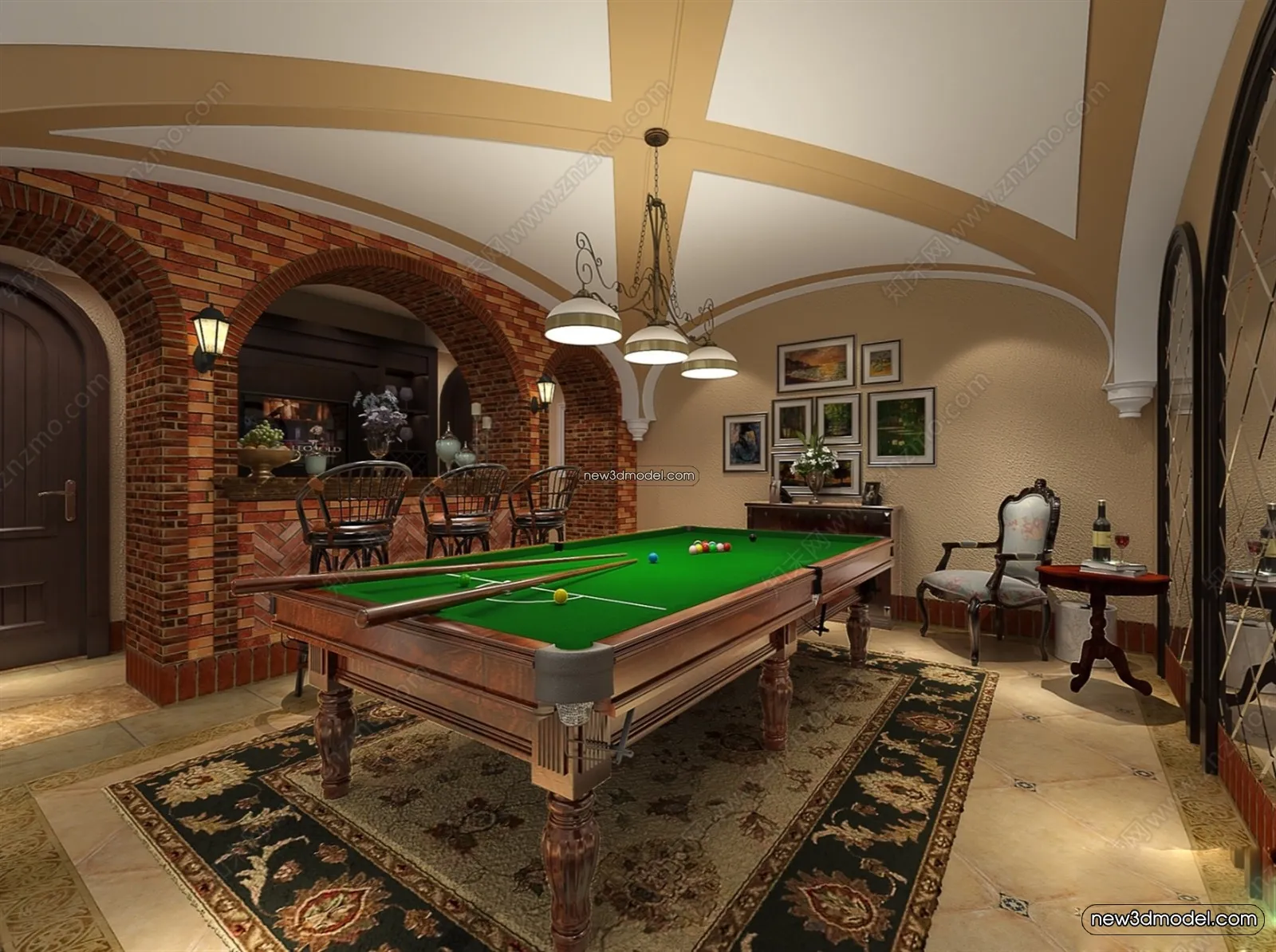 Interior 3D Models of Billiard – 3D Blocks – 066 – VRAY