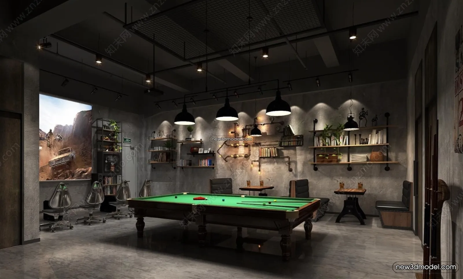 Interior 3D Models of Billiard – 3D Blocks – 077 – VRAY