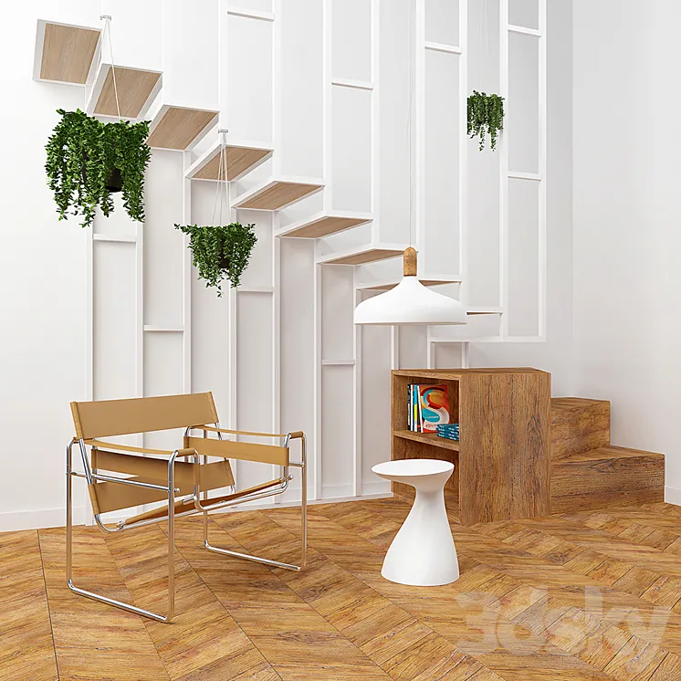 Interior set with stairs and armchair Wassily 3DS Max