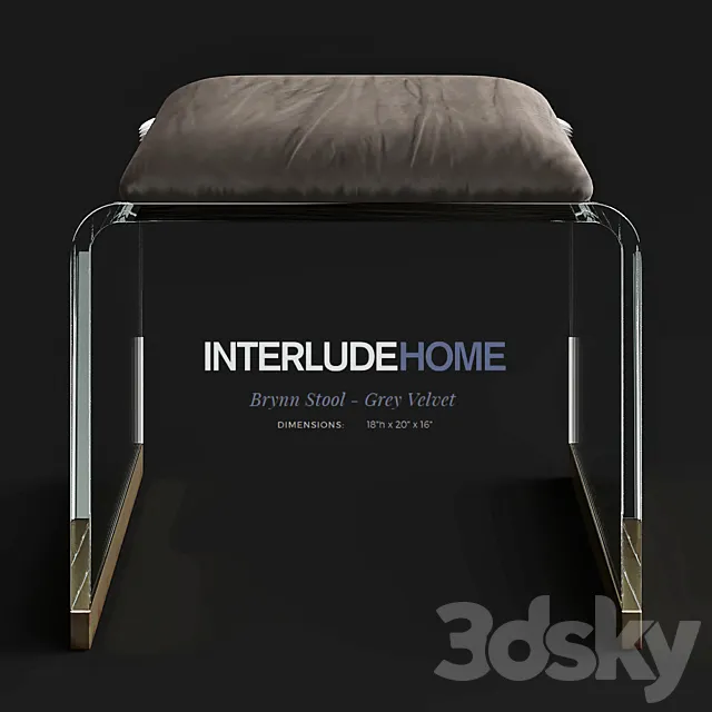 InterludeHome Brynn Stool Gray Velvet 3ds Max