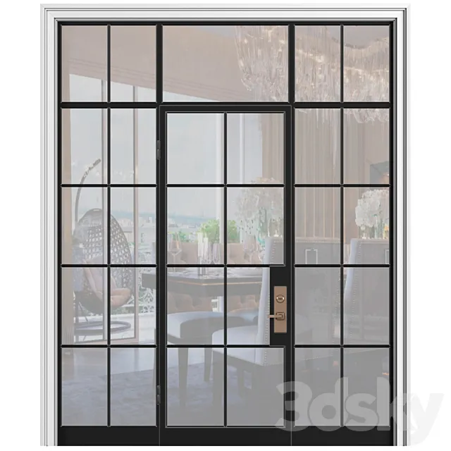 Interroom modern Art Deco style door. Glass partition. Entrance Art Deco Interior Door 3ds Max