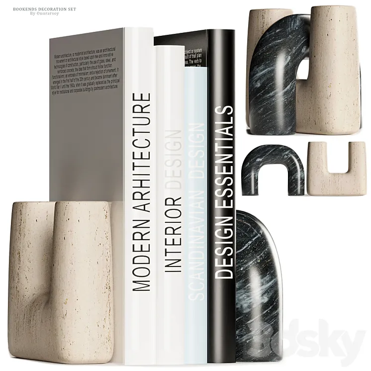 Issac Nesting Travertine and Marble Bookends Decoration 3DS Max Model