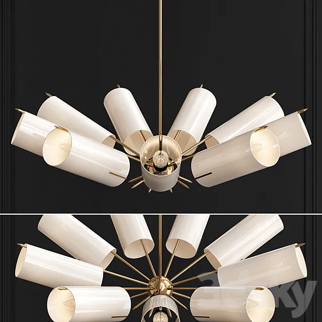 Italian Atomic Chandelier in Brass with Milk Glass Cylinders 3DSMax File