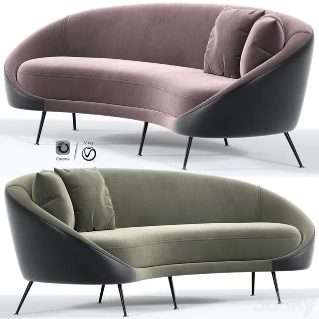 Italian Mid Century Modern Curved Sofa 3dsMax Model