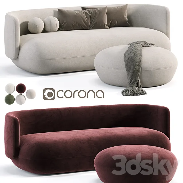 Ivan fabric round shaped 3 seator sofa 3ds Max