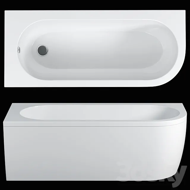 J-Shaped 1700mm Single Ended Bath + Curved Panel 3ds Max