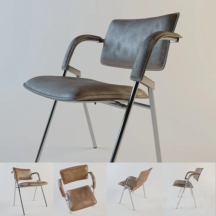 Jacques Dumont Leather and Iron Chair_coroma3 3DS Max