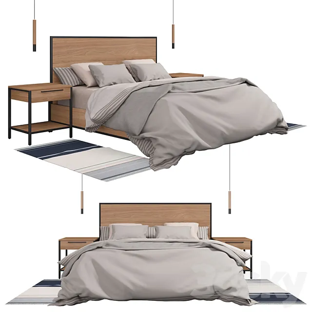 James Walnut with Black Frame King Bed 3ds Max