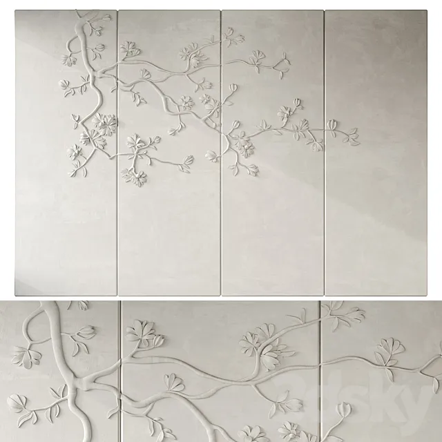 Japandi Floral Wall Panels 3DS Max Model