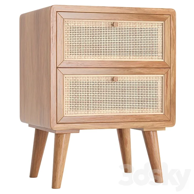 Japandi Natural Rattan Nightstand 3DS Max Model