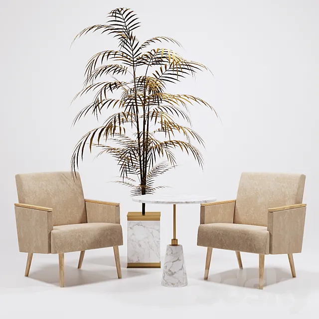 Jasper Armchairs golden palm IVETE and table Arteriors 3DS Max Model