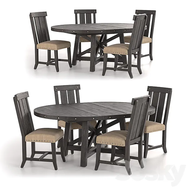 Jaxon Extension Round Dining Table and Wood Chairs 3ds Max