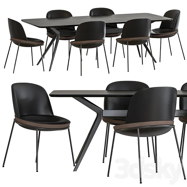 Jesse Pierluigi Dining Table and Germana Chair Leather Black 3DSMax File