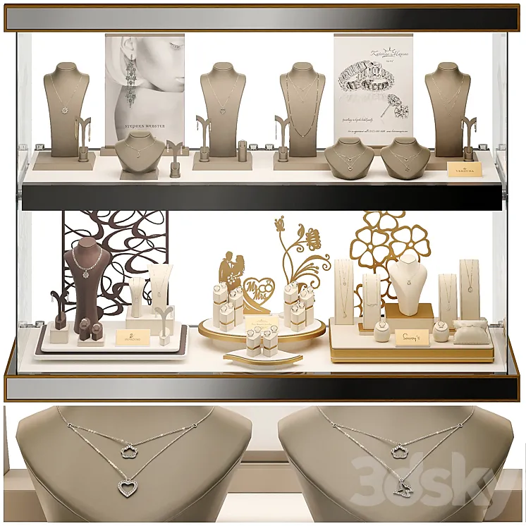 Jewelry showcase for a store. Jewelry stand. Display 3DS Max