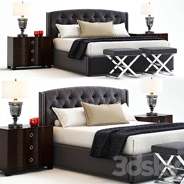 Jordan Button-Tufted Wing Bed 3DSMax File