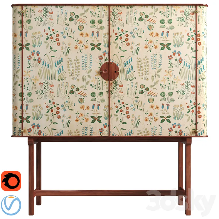 Josef Frank mahogany cabinet | floral chintz fabric 'Fatima' 3DS Max Model