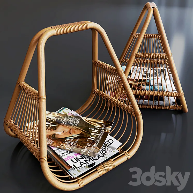 journals set and wicker stand made of natural rattan 3DS Max