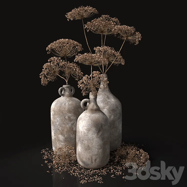 Jugs with dry dill stalks 3DS Max