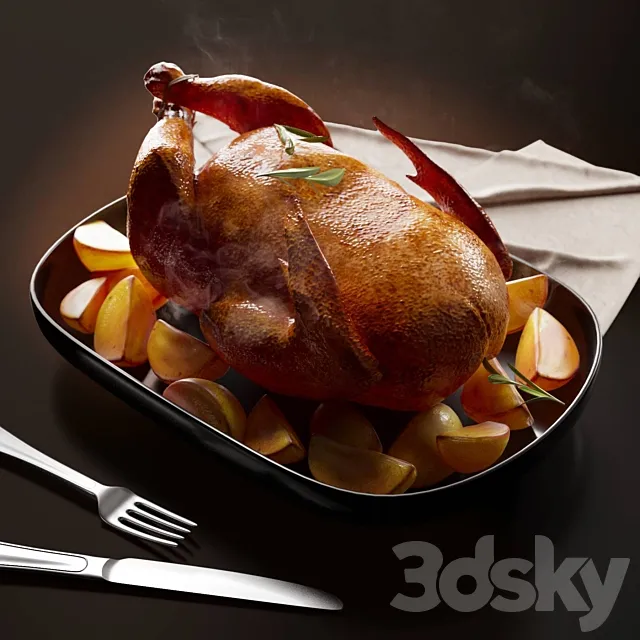 Juicy marinated chicken with potatoes 3DS Max Model