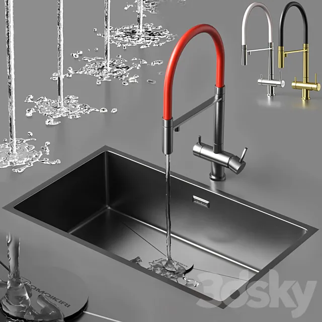 KANTO LG-BL mixer and TAKI 74-U_IF IN sink from Omoikiri 3ds Max