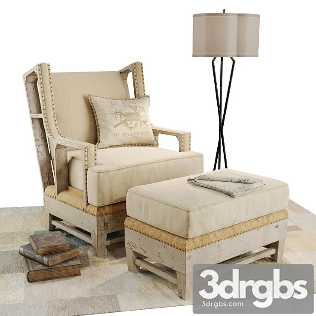Kathy Kuo Home Armchair And Ottoman Set 1 3dsmax Download