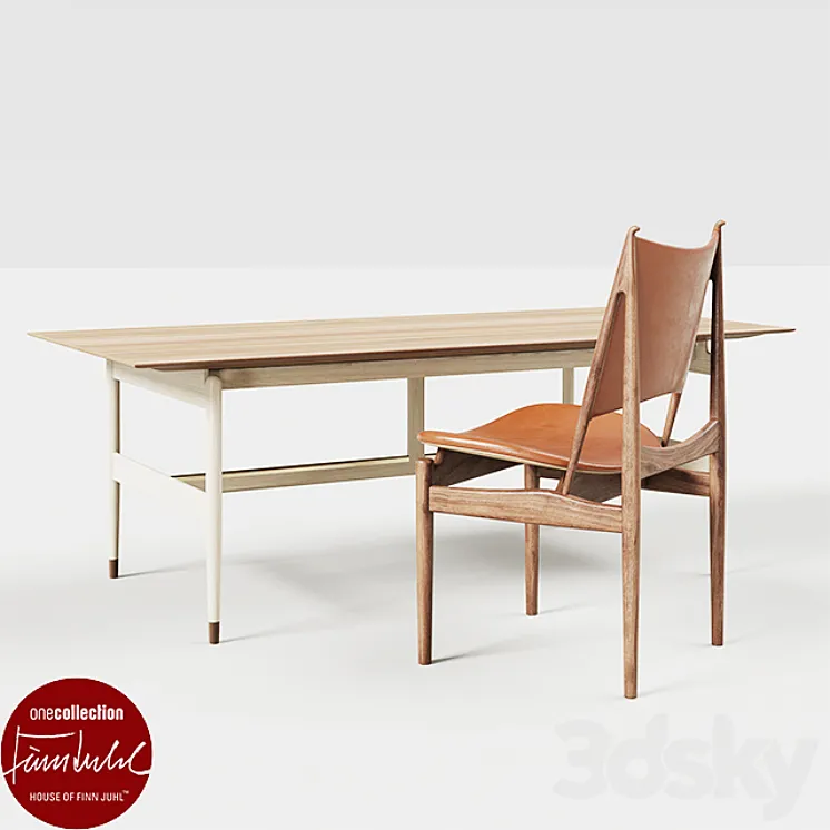 Kaufmann table and Egyptian chair bu Finn Juhl 3DS Max