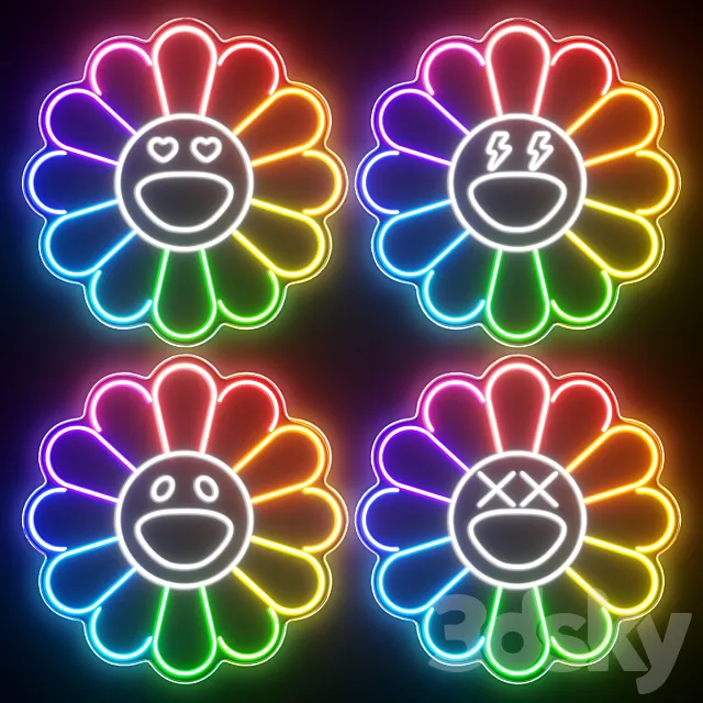 KAWS Sunflower Neon Signs 3DS Max Model