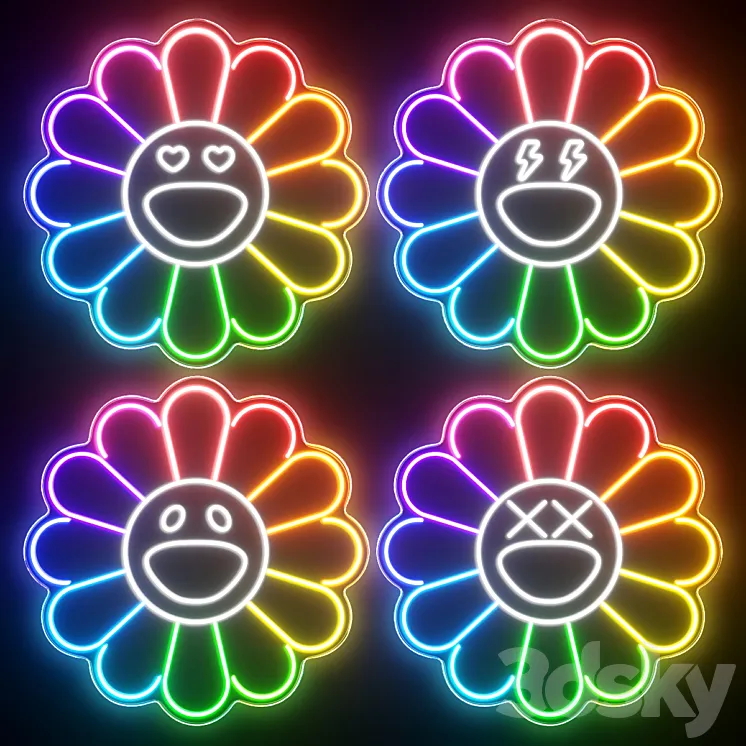 KAWS Sunflower Neon Signs 3DS Max Model