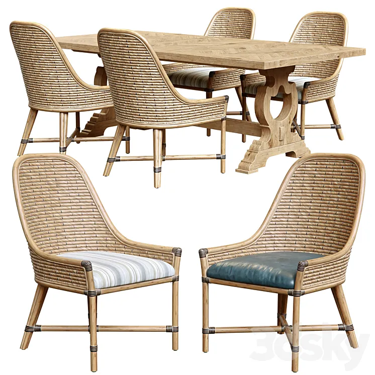 Keeling woven side chair and farmington rectangular dinning table 3DS Max