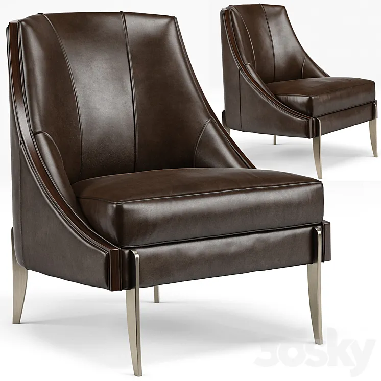 Keene Modern Classic Espresso Brown Leather Bronze Arm Chair 3DS Max