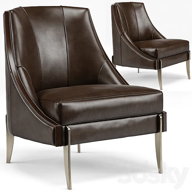 Keene Modern Classic Espresso Brown Leather Bronze Arm Chair 3DSMax File