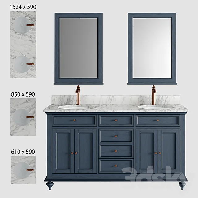 Keller Double Vanity for Undermount Sinks – Vintage Navy Blue 3ds Max