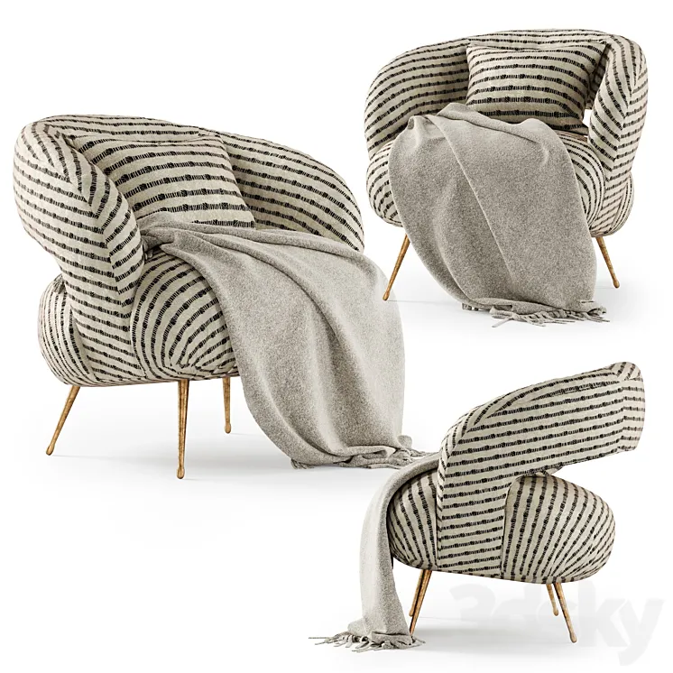 Kelly Wearstler Laurel Lounge chair with plaid \/ Laurel Lounge chair 3DS Max Model