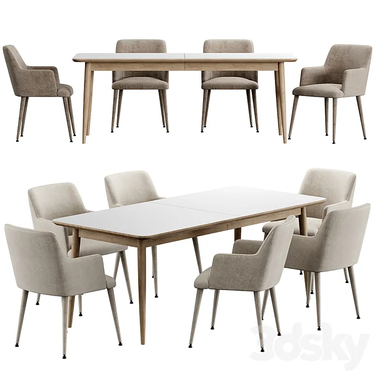 Kemo Konyshev Chair Tate Walnut Extendable Midcentury Dining Table 3DS Max Model