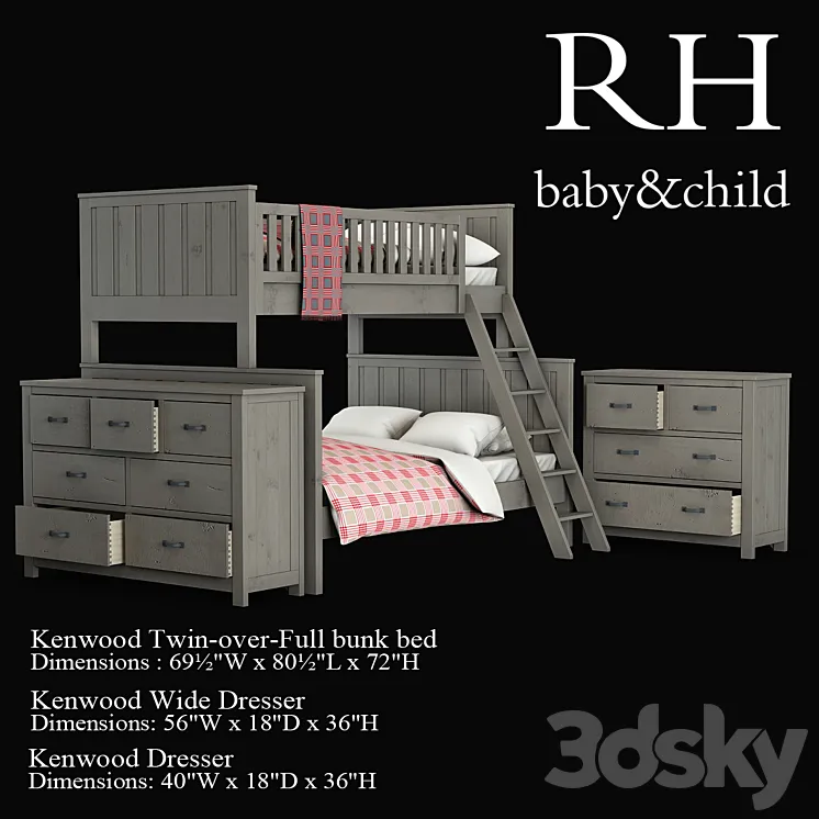 Kenwood Twin-over-Full bunk bed 3DS Max