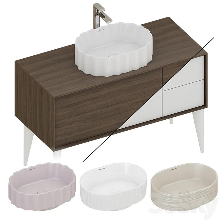 Kerama Marazzi cabinets Atollo and washbasins Artbasins 3DS Max
