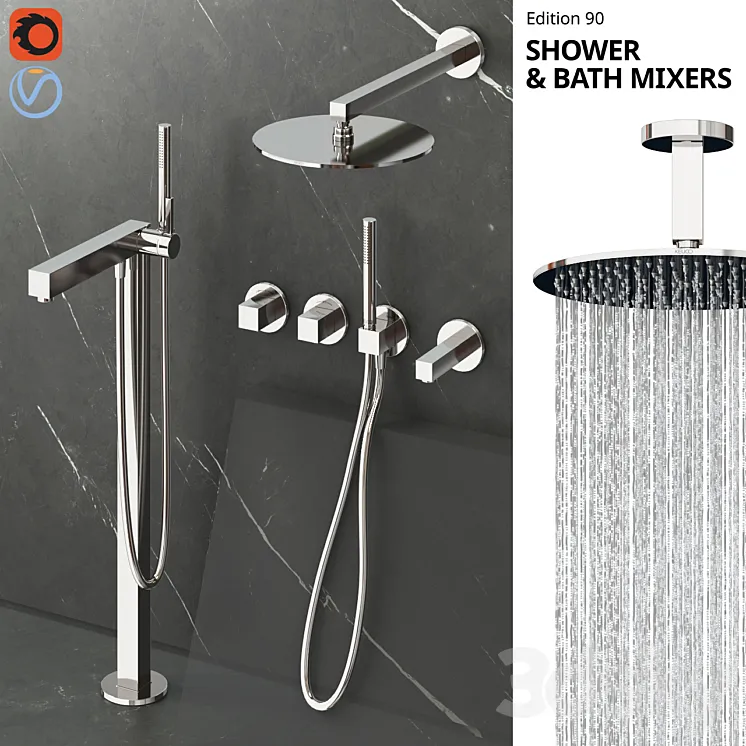 Keuco Edition 90 shower and bath faucets 3DS Max