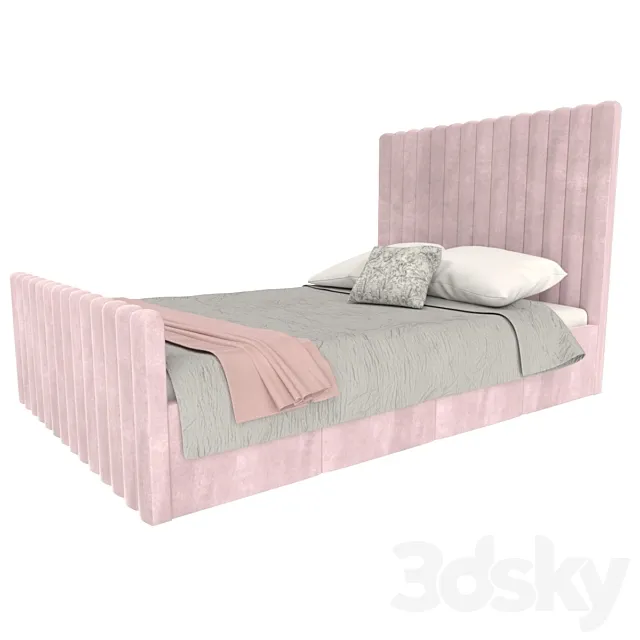 Khloe Double Side Ottoman Bed in Baby Pink Velvet 3DSMax File