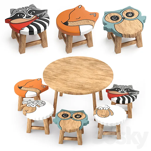 kids furniture01-animal chairs 3DS Max Model