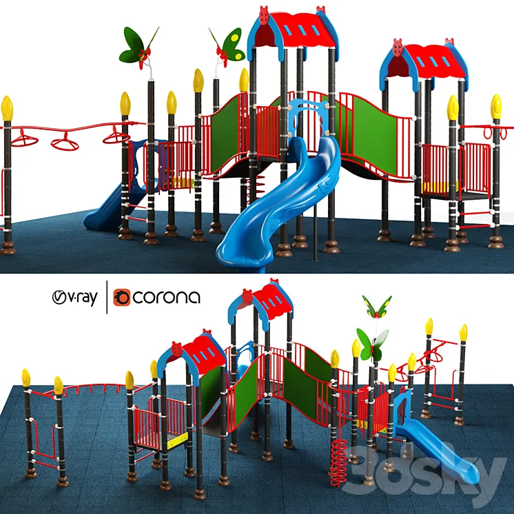 Kids playground equipment with slide climbing 08 3DS Max