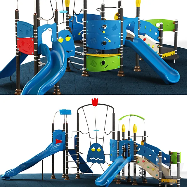 Kids playground equipment with slide climbing 09 3ds Max