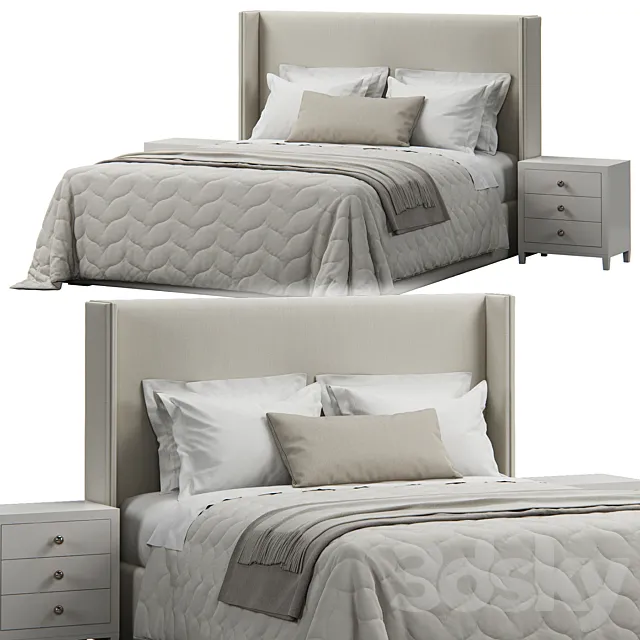 King Antwerp Upholstered Wingback Headboard Bed 3ds Max