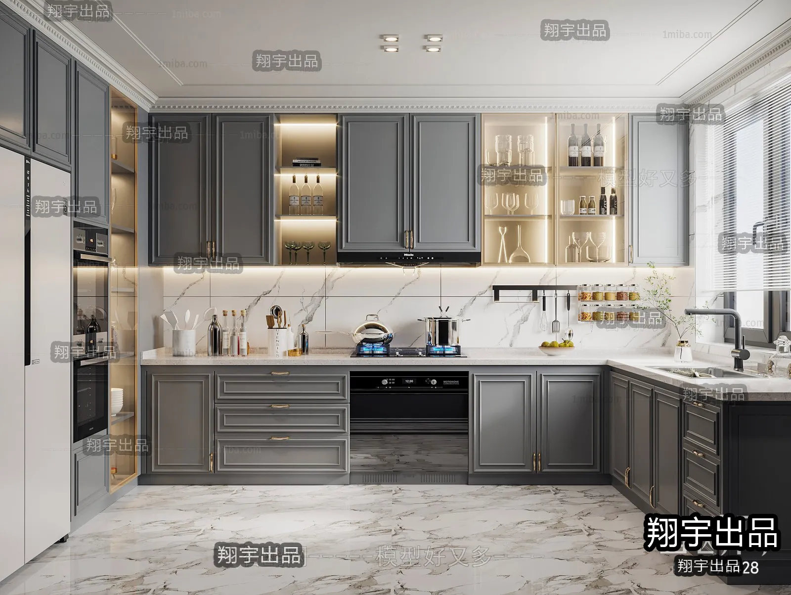 Kitchen 3D Interior Scene – American Style – 001