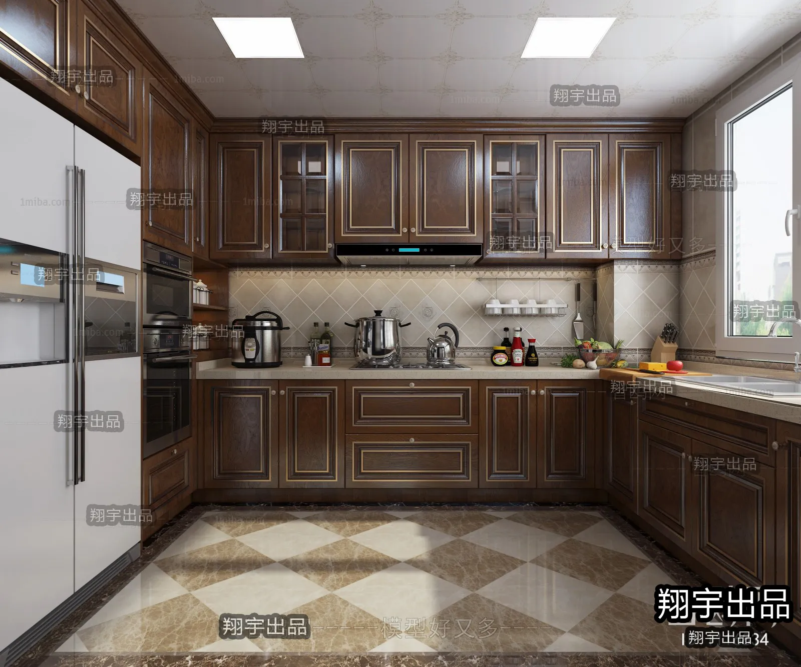 Kitchen 3D Interior Scene – American Style – 014