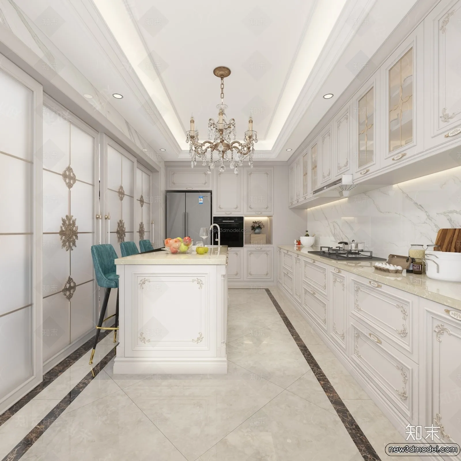 Kitchen – 3D Interior Scene – French Style – 012