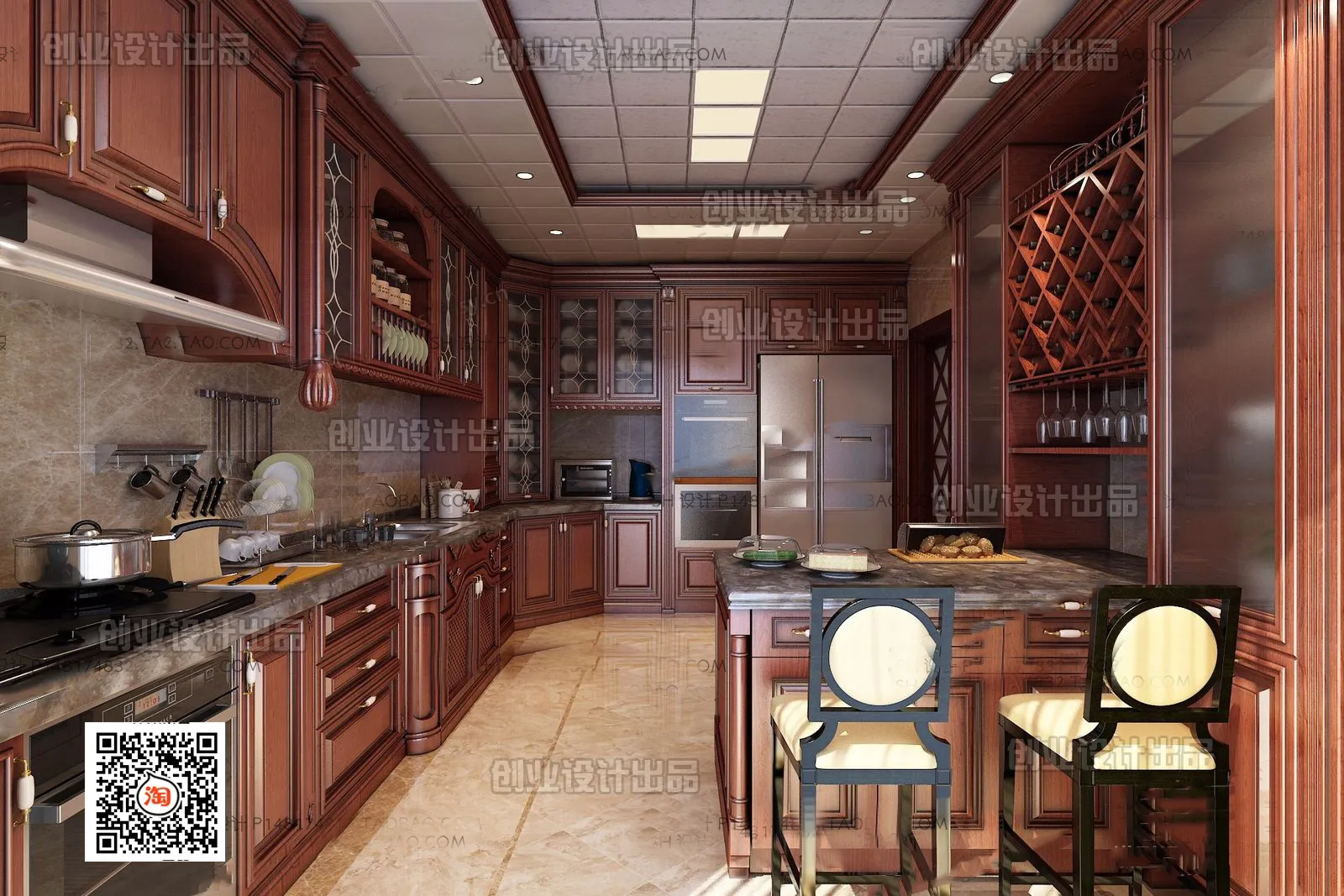 Kitchen 3D Interior Scene Model – European Style – 020